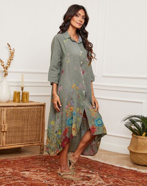 Faroudja jurk van kaki linnenmix