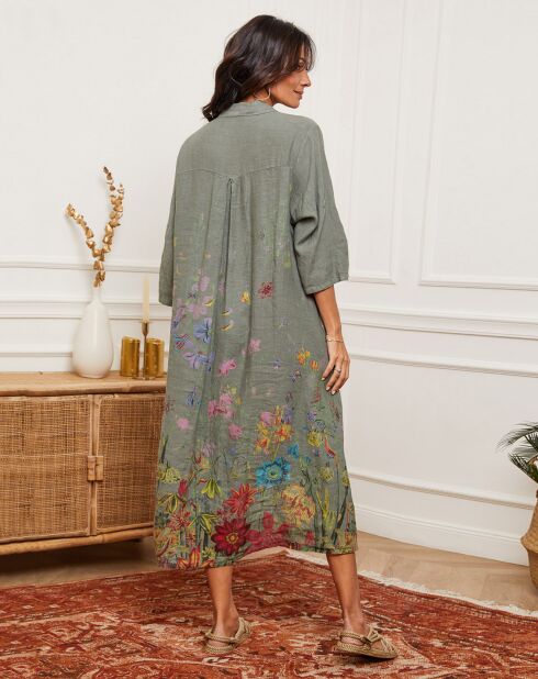 Faroudja jurk van kaki linnenmix