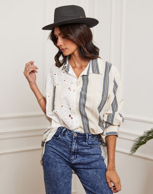 Chemise 100% Lin Fence crème/noir