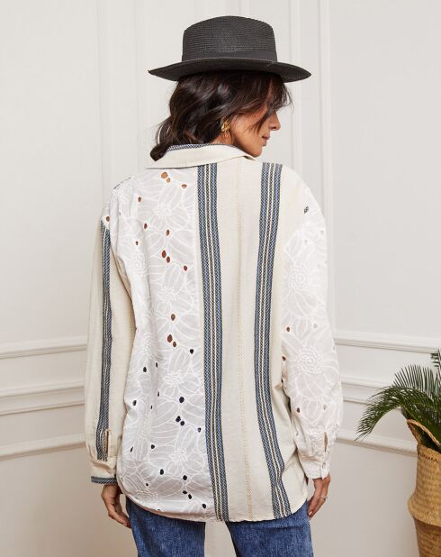 Chemise 100% Lin Fence crème/noir