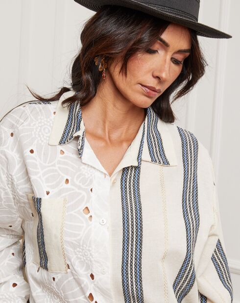 Chemise 100% Lin Fence crème/noir