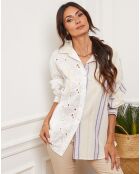 Chemise 100% Lin Fence crème/parme