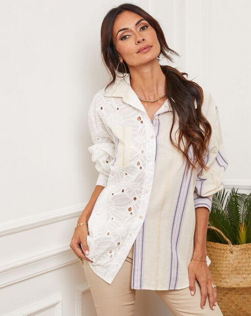 Chemise 100% Lin Fence crème/parme