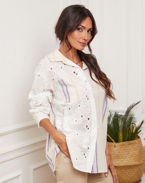 Chemise 100% Lin Fence crème/parme