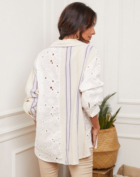 Chemise 100% Lin Fence crème/parme