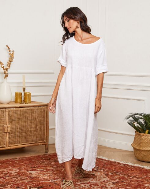 Gustaro witte jurk van 100% linnen