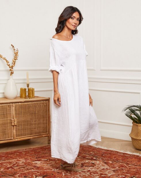 Gustaro witte jurk van 100% linnen