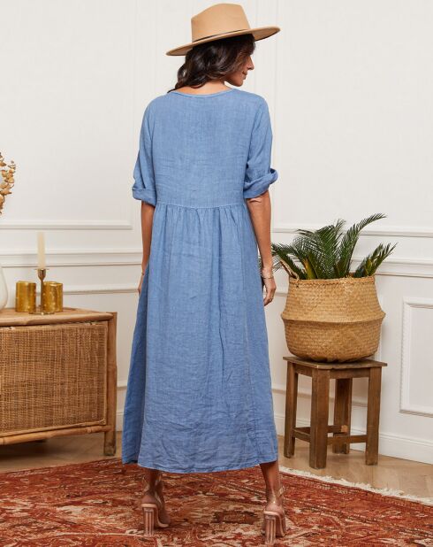 Gustaro indigojurk van 100% linnen