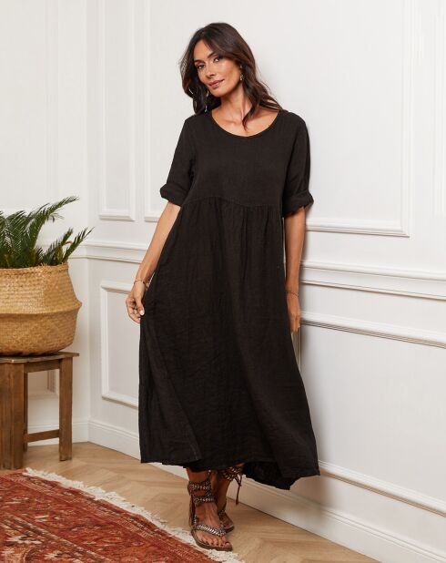 100% linnen Gustaro zwarte jurk