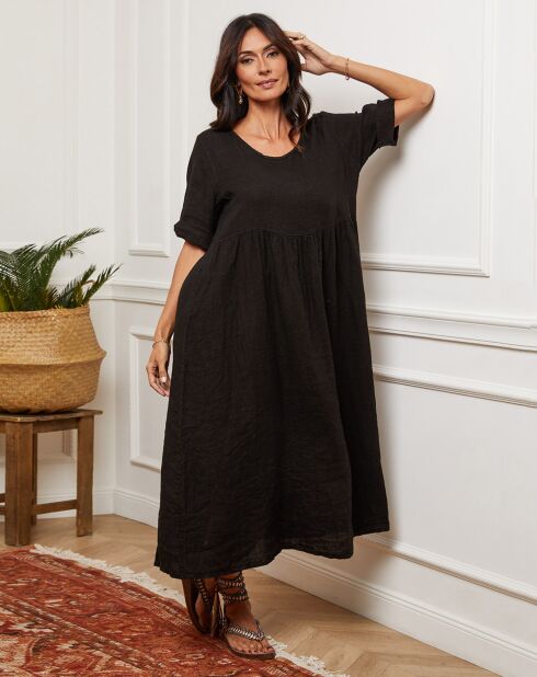 100% linnen Gustaro zwarte jurk