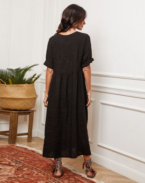 100% linnen Gustaro zwarte jurk