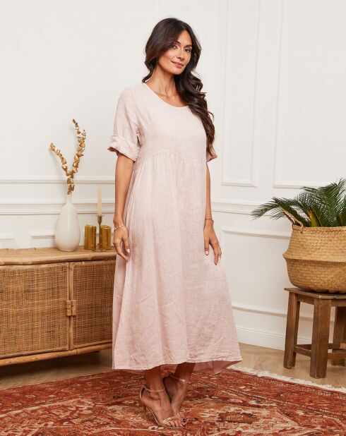 Roze Gustaro-jurk van 100% linnen