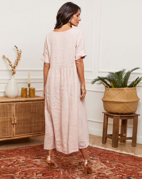 Roze Gustaro-jurk van 100% linnen
