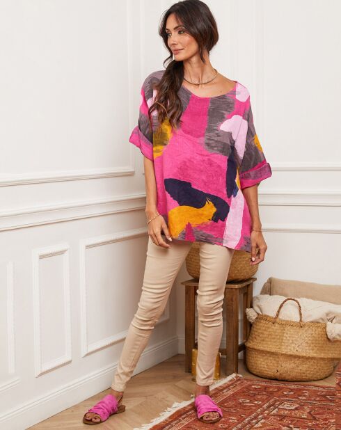 Blouse 100% Lin Krik fushia