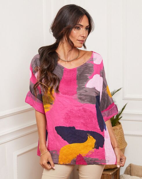 Blouse 100% Lin Krik fushia