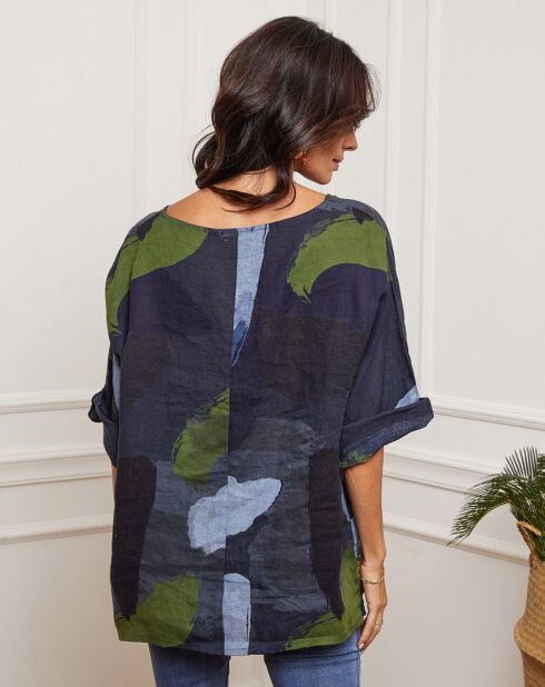 Marineblauwe blouse van 100% linnen Krik
