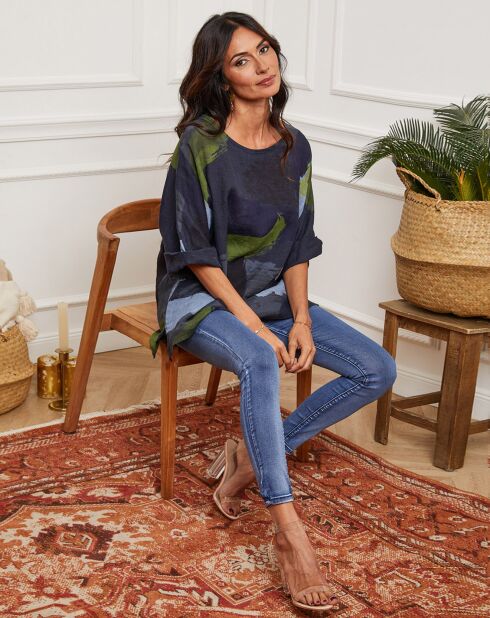 Marineblauwe blouse van 100% linnen Krik