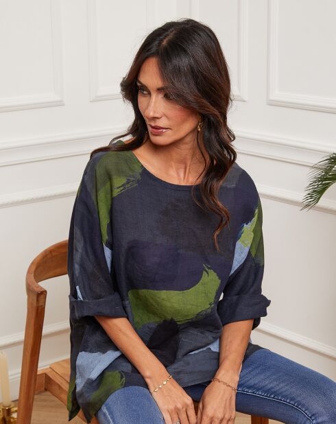Marineblauwe blouse van 100% linnen Krik