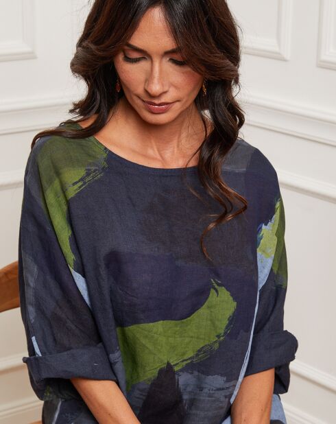 Marineblauwe blouse van 100% linnen Krik