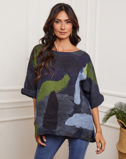 Marineblauwe blouse van 100% linnen Krik