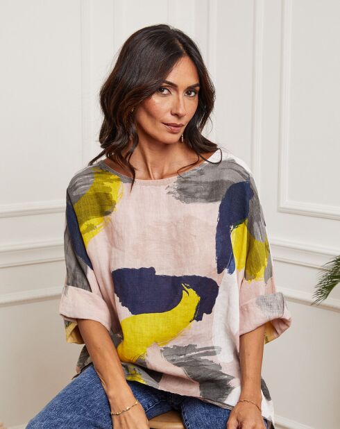 Blouse 100% Lin Krik rose