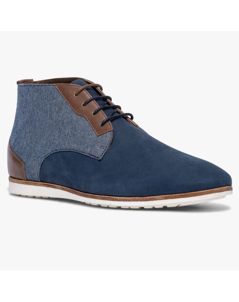 Derbies montantes en Toile et Velours de Cuir Renald denim