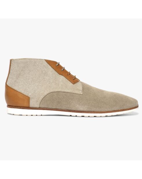 Derbies montantes en Toile et Velours de Cuir Renald beiges