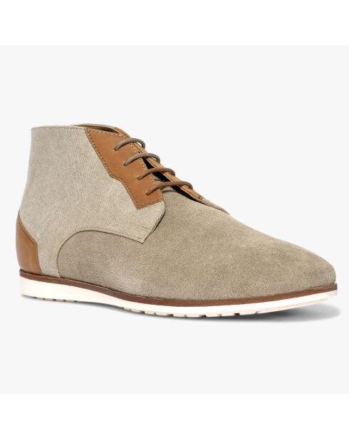 Derbies montantes en Toile et Velours de Cuir Renald beiges