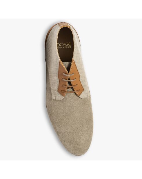 Derbies montantes en Toile et Velours de Cuir Renald beiges