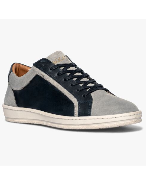 Kerrien blauw/grijze leren sneakers van leer en fluweel