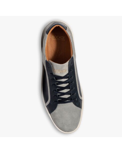 Kerrien blauw/grijze leren sneakers van leer en fluweel