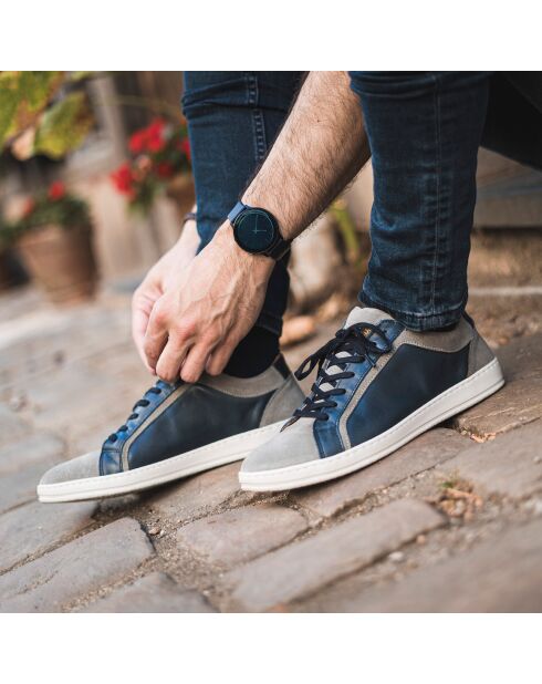 Kerrien blauw/grijze leren sneakers van leer en fluweel