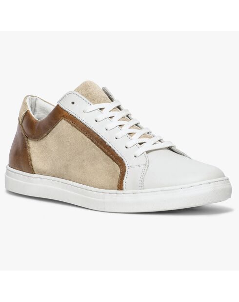 Sneakers Kai aus Leder und Samt in Beige