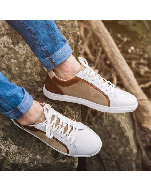 Sneakers Kai aus Leder und Samt in Beige