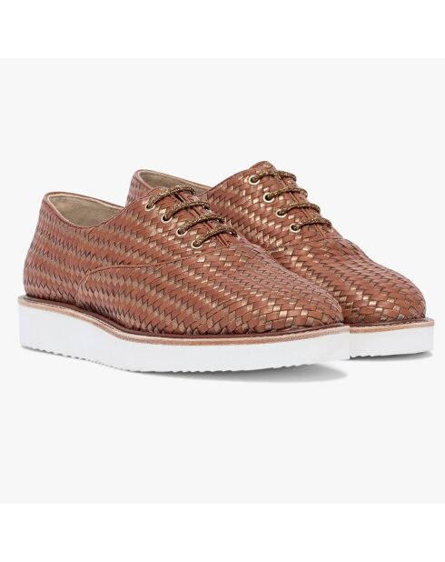 Oxford con zeppa Carter cognac/oro in pelle intrecciata