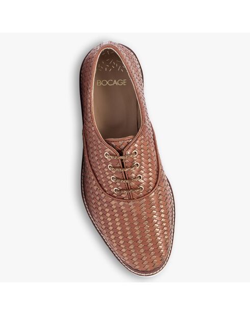 Oxford con zeppa Carter cognac/oro in pelle intrecciata