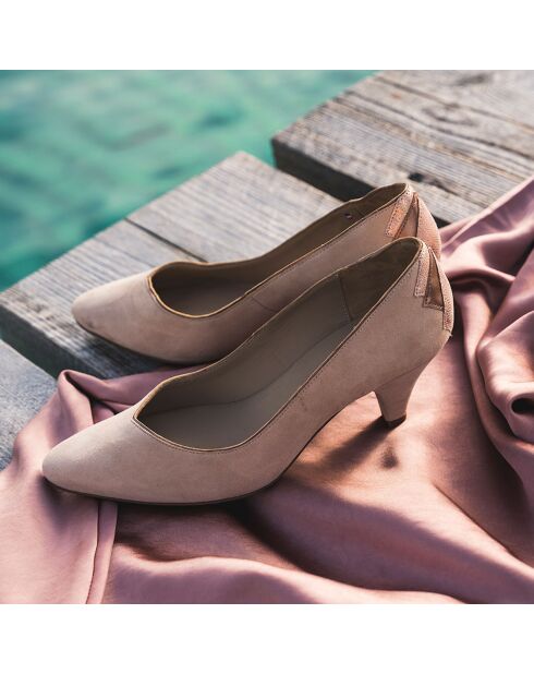 Escarpins en Velours de Cuir Izold nude - Talon 6 cm