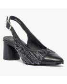 Slingbacks en Cuir tressé Dakota noirs - Talon 6 cm