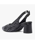 Slingbacks en Cuir tressé Dakota noirs - Talon 6 cm