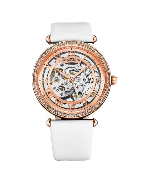 Montre Femme en Cuir & Cristaux Automatique Legacy blanche