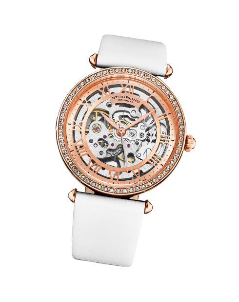 Montre Femme en Cuir & Cristaux Automatique Legacy blanche
