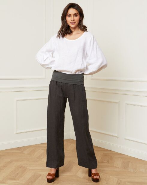 Pantalon 100% Lin Astrid gris foncé