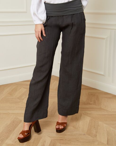 Pantalon 100% Lin Astrid gris foncé