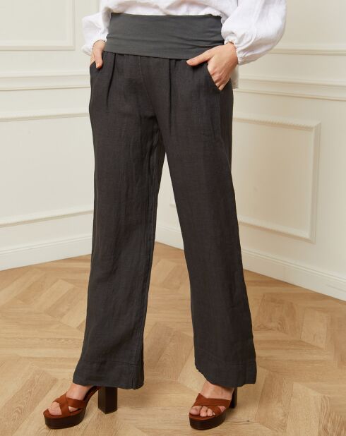 Pantalon 100% Lin Astrid gris foncé