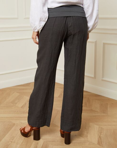 Pantalon 100% Lin Astrid gris foncé