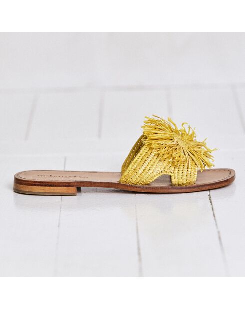 Gelbe Thea Raffia Pantoletten
