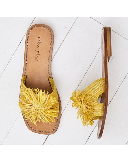 Gelbe Thea Raffia Pantoletten