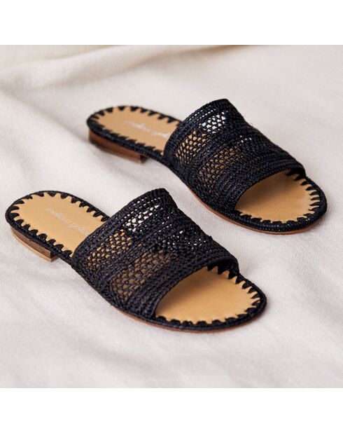 Mules en Raphia Swan noires