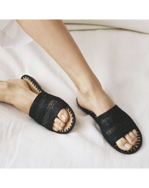 Mules en Raphia Swan noires