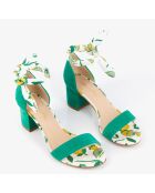 Sandales en Velours de Cuir Hedarling blanc/vert - Talon 6 cm